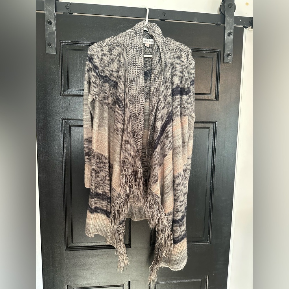 Knox Rose Gray and Cream Open Front Cardigan